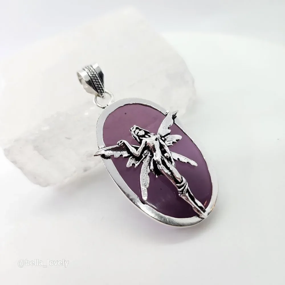 Cottagecore Amethyst Handmade Fairy Pendant Jewelry Gift 2.5" - Picture 4 of 7
